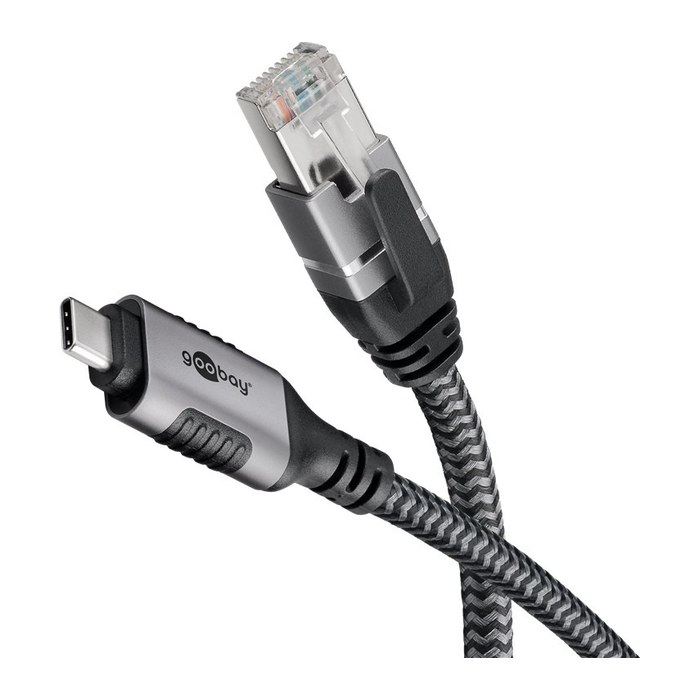 goobay USB C 3.1/RJ45 CAT 6 Kabel 2,0 m grau, schwarz, 1 St.