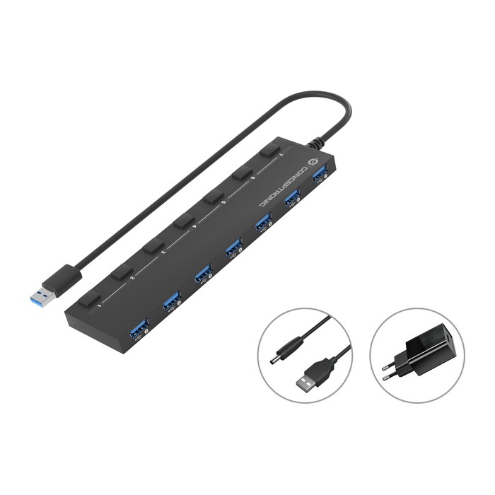 CONCEPTRONIC 7-Port Hub USB-A3.0->7xA3.2Gen1/DC m.Netz. sw