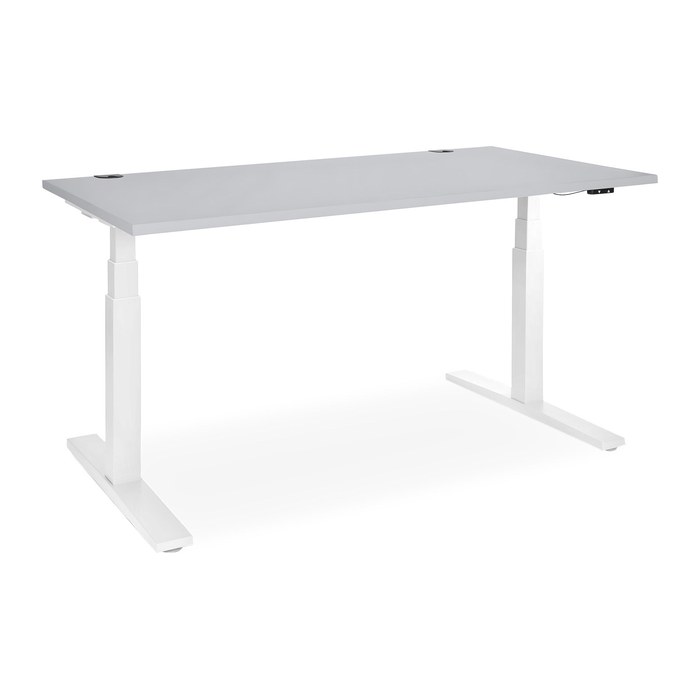 Elektrisch höhenverstellbarer Schreibtisch – Gestell Weiß (1800 x 800 mm, Platte Grau, Gestell RAL 9016)