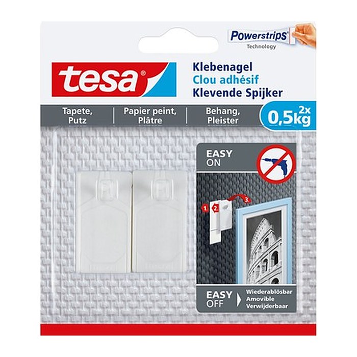 tesa Powerstripes Klebenägel für max. 0,5 kg, 2,4 x 4,5 cm, 2 St.