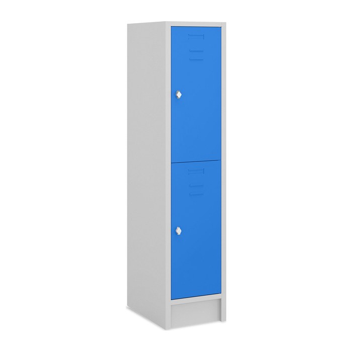 Fächerschrank (1 Abteil je 2 Fächer) 400 mm Abteilbreite – Korpus Lichtgrau (Türen Enzianblau)