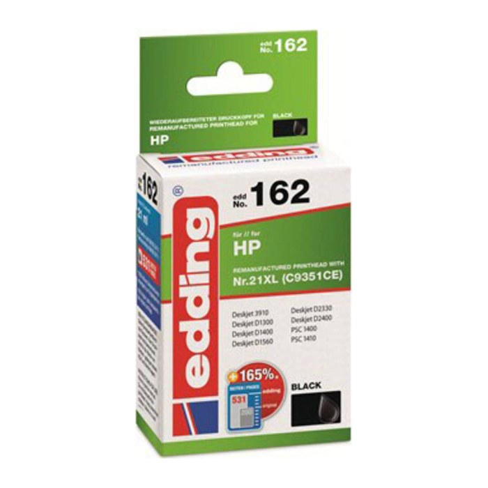 edding EDD-162 schwarz Druckerpatrone kompatibel zu HP 21XL (C9351AE)
