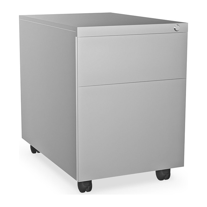 Design-Rollcontainer aus Stahl mit Schubladen – Weißaluminium (2 Fächer, 2 Schübe)