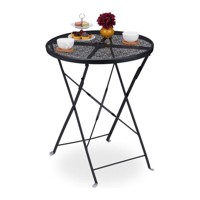 relaxdays Gartentisch schwarz rund 71,5 cm