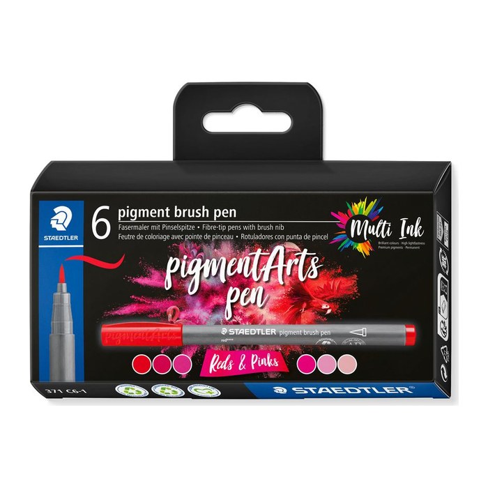 STAEDTLER MultiInk Pigment Arts brush pen 6er-Set reds&pinks retail