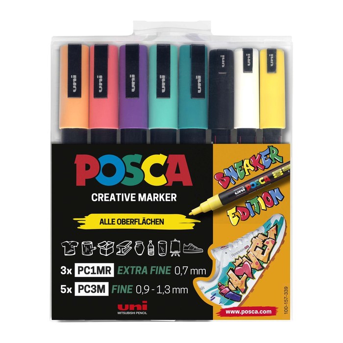 uni-ball POSCA Sneaker weiß Acrylstift farbsortiert 0,9 - 1,3 mm, 8 St.