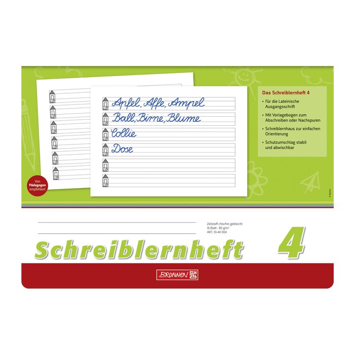 BRUNNEN Schreiblernheft Lineatur 4 liniert DIN A4 quer ohne Rand, 16 Blatt, 1 St.