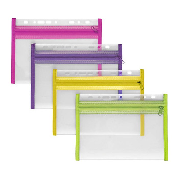VELOFLEX Reißverschlussbeutel VELOBAG® XXS DIN A5 transparent/pink, lila, grün, gelb 0,3 mm, 4 St.