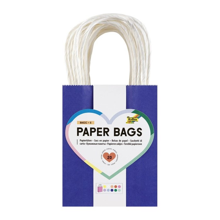 folia Papier-Tragetaschen BASIC M blau, hellblau, rosa, rot, gelb, weiß, mint 18,0 x 21,0 cm, 7 St.