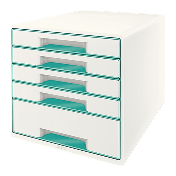 LEITZ Schubladenbox WOW Cube perlweiß/eisblau 52142051, DIN A4 mit 5 Schubladen, 1 St.