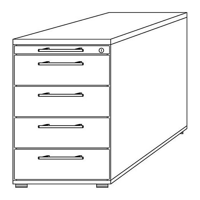 HAMMERBACHER Solid Standcontainer nussbaum 5 Auszüge Kunststoff-Relinggriff silber 42,8 x 80,0 x 72,0 - 76,0 cm