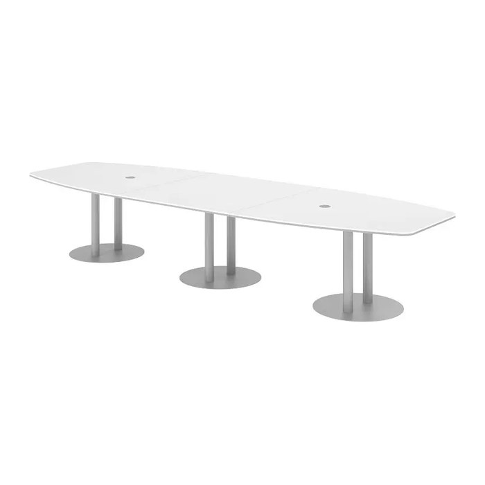 HAMMERBACHER Konferenztisch KT40S weiß Tonnenform, Rundrohr silber, 400,0 x 85,0 - 130,0 x 74,0 cm