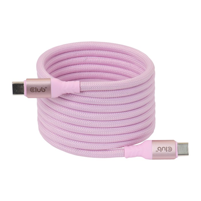 Club3D Lifestyle USB-C Magnetisches Kabel 240W 2m rosa St/St