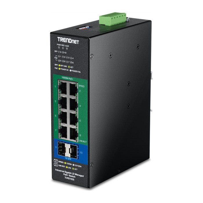 TRENDnet Industrial Switch 10-Port Gbit PoE+ L2 Man DIN-Rail