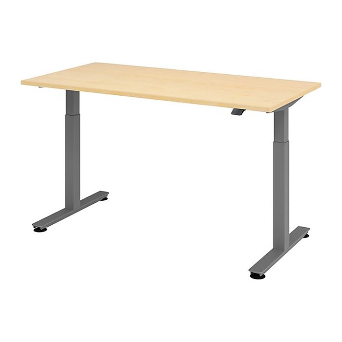 HAMMERBACHER VXMST16 elektrisch höhenverstellbarer Schreibtisch ahorn rechteckig, T-Fuß-Gestell grau 160,0 x 80,0 cm