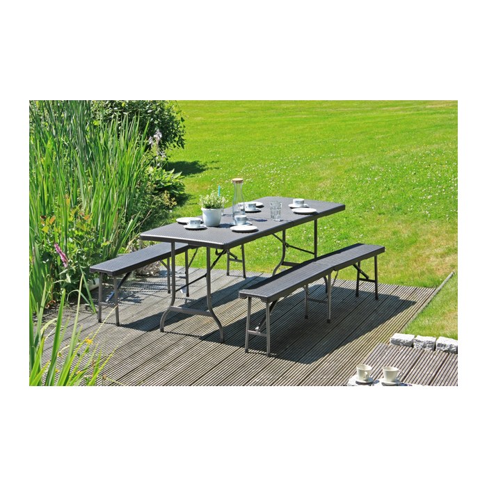Garden Pleasure Bierzeltgarnitur Ventana, schwarz Kunststoff, Metall, 3-teilig