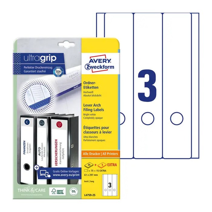 AVERY Zweckform Ordneretiketten L4759-25 weiß, 30 Blatt