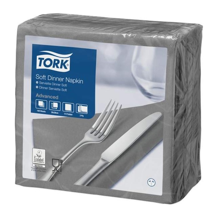 TORK Servietten Soft Dinner Advanced grau 3-lagig 39,0 x 39,5 cm, 100 St.