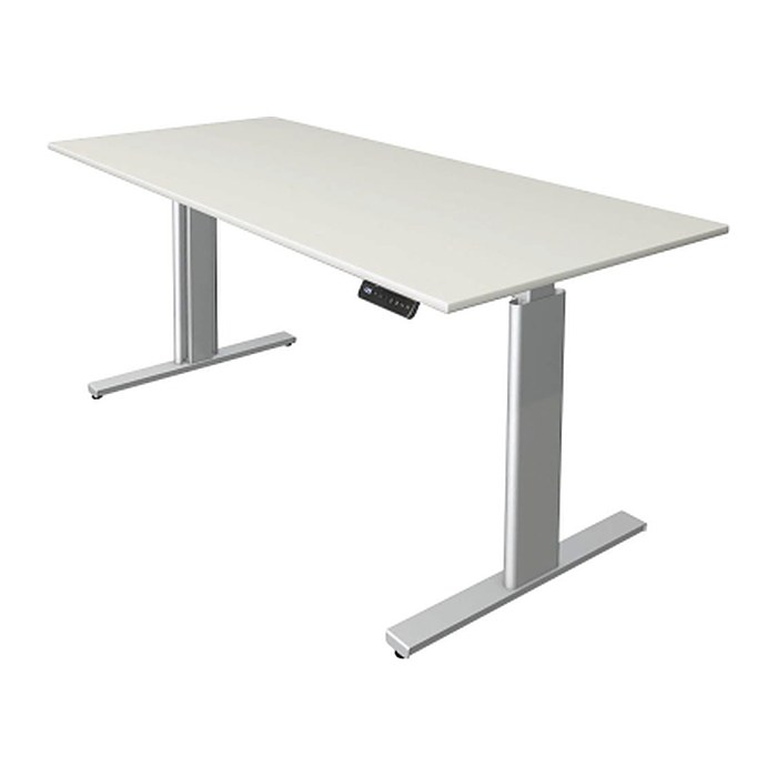 Kerkmann Move 3 tube elektrisch höhenverstellbarer Schreibtisch weiß rechteckig, T-Fuß-Gestell silber 180,0 x 80,0 cm