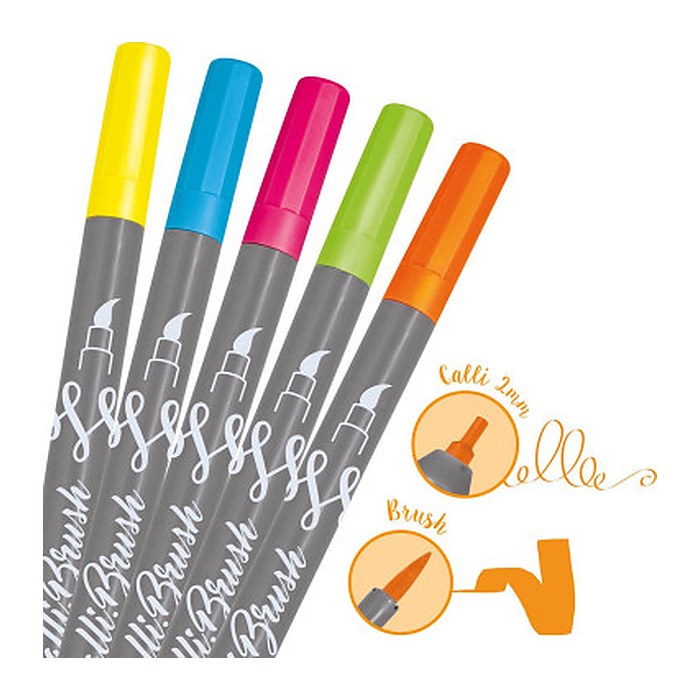 ONLINE® Calli.Brush Double Neon Brush-Pens farbsortiert, 5 St.