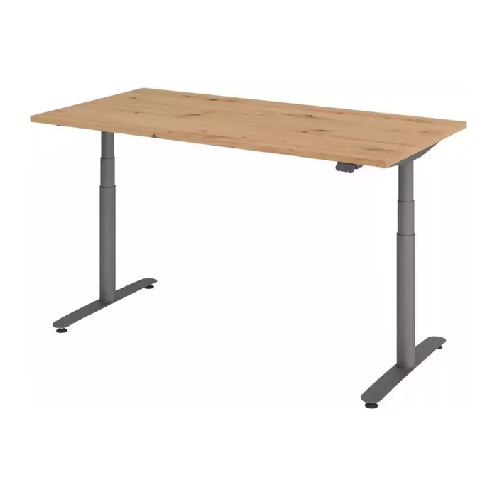 HAMMERBACHER VXDLR16 elektrisch höhenverstellbarer Schreibtisch asteiche rechteckig, T-Fuß-Gestell grau 160,0 x 80,0 cm