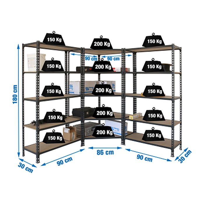 Simonrack Schwerlast-Weitspannregal MADERCLICK 8425437135378 anthrazit 180,0 x 30,0 x 180,0 cm