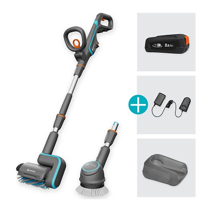 GARDENA AquaBrush Universal 04/18V P4A Ready-To-Use Set Akku-Terrassenreiniger-Set 18,0 V, mit 1 Akku