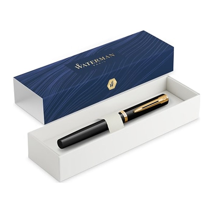 WATERMAN Füllfederhalter IMPRESSION schwarzer Lack GT M Blau Geschenkbox