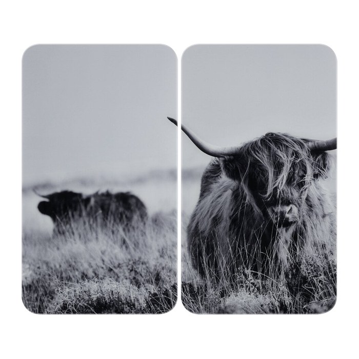 WENKO Herdabdeckplatten Highland Cattle schwarz, 2 St.