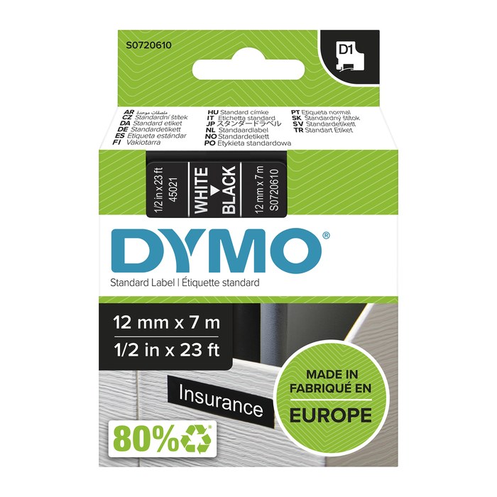 DYMO Schriftband D1 S0720610, 12 mm, weiß auf schwarz, 1 St.