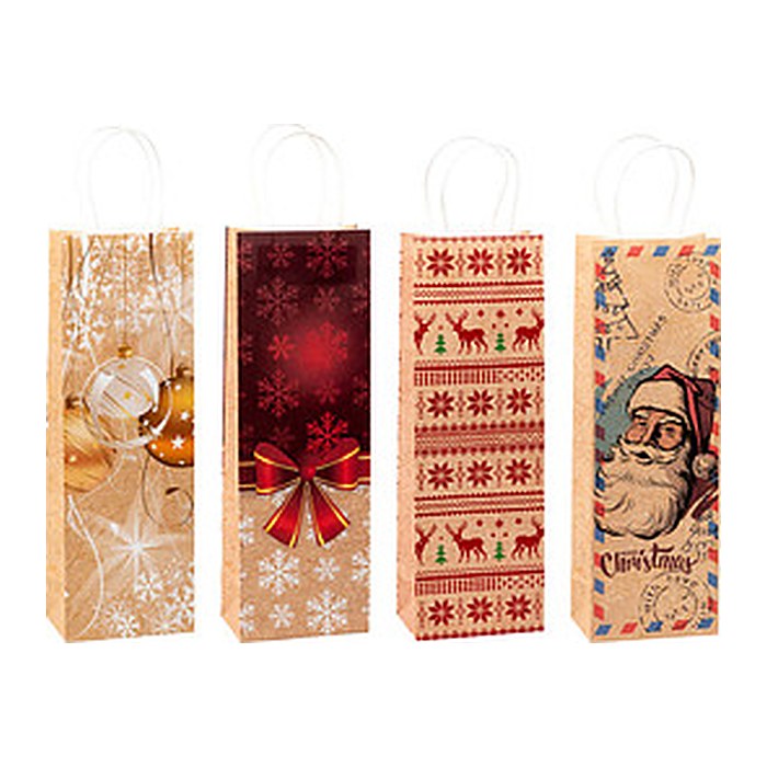 TSI Geschenktüten für Flaschen Weihnachten Serie 4 Motiv sortiert 12,0 x 36,0 cm, 12 St.
