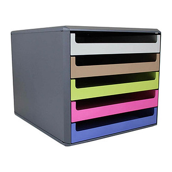 M&M Schubladenbox hellgrau, karamell, hellgrün, pink, blau 30057674BE, DIN A4 mit 5 Schubladen, 1 St.