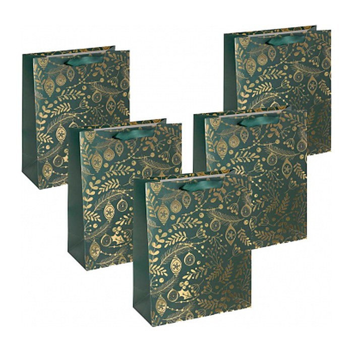 SIGEL Geschenktüten Golden ornaments on green Motiv 26,0 x 33,0 cm, 5 St.