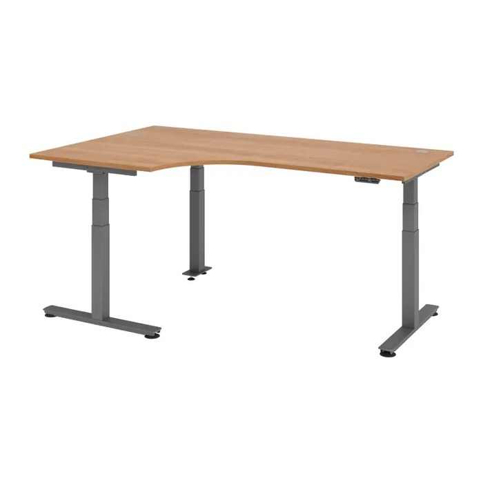 HAMMERBACHER VXDSM82 elektrisch höhenverstellbarer Schreibtisch nussbaum L-Form, T-Fuß-Gestell grau 200,0 x 120,0 cm