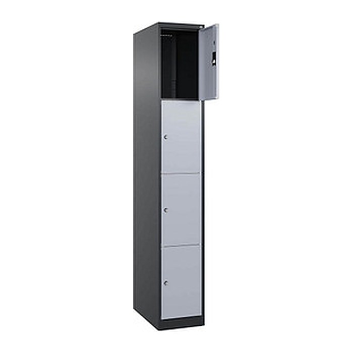 CP Schließfachschrank Classic Plus schwarzgrau, weißaluminium 080000-104 S10020, 4 Schließfächer 30,0 x 50,0 x 185,0 cm