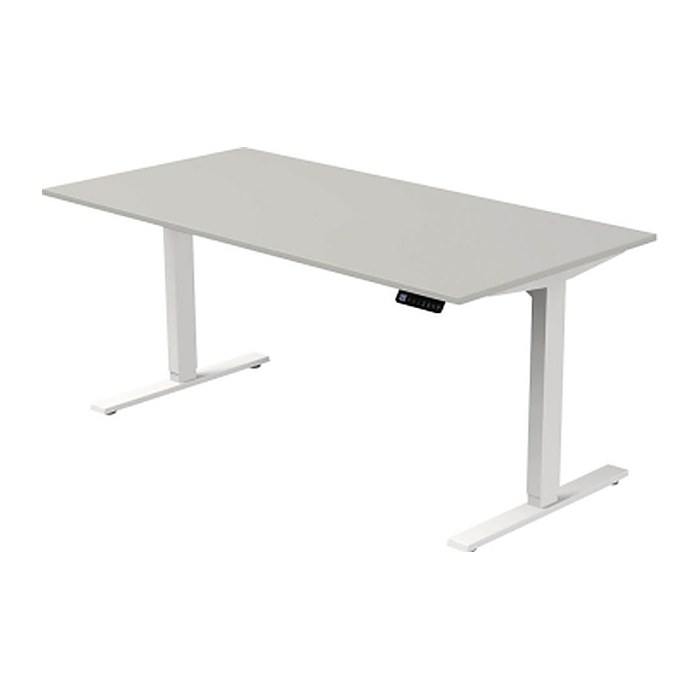 Kerkmann Move 3 elektrisch höhenverstellbarer Schreibtisch lichtgrau rechteckig, T-Fuß-Gestell weiß 160,0 x 80,0 cm