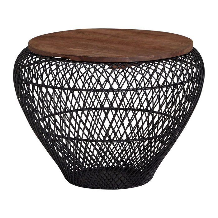 WOHNLING Couchtisch rund Massivholz schwarz 60,0 x 60,0 x 45,0 cm, 1 St.