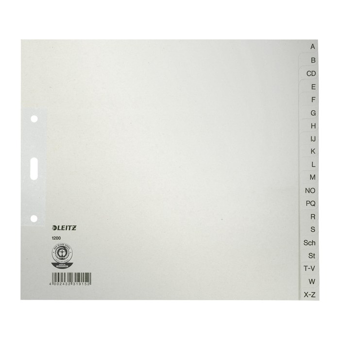 LEITZ Ordnerregister 1200 DIN A4+ Halbformat, Überbreite A-Z grau 20-teilig, 1 Satz