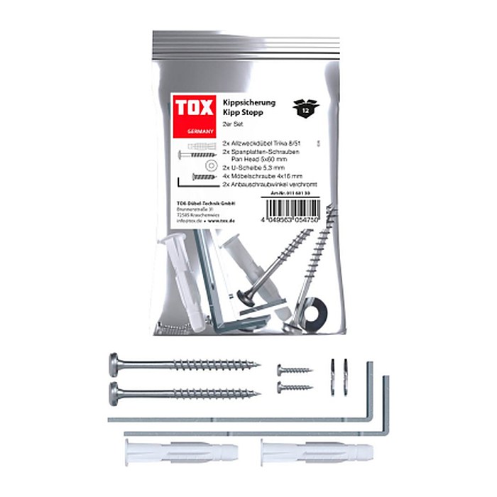 TOX Kipp Stopp 01160130 Möbel-Kippsicherung-Set, 12-teilig
