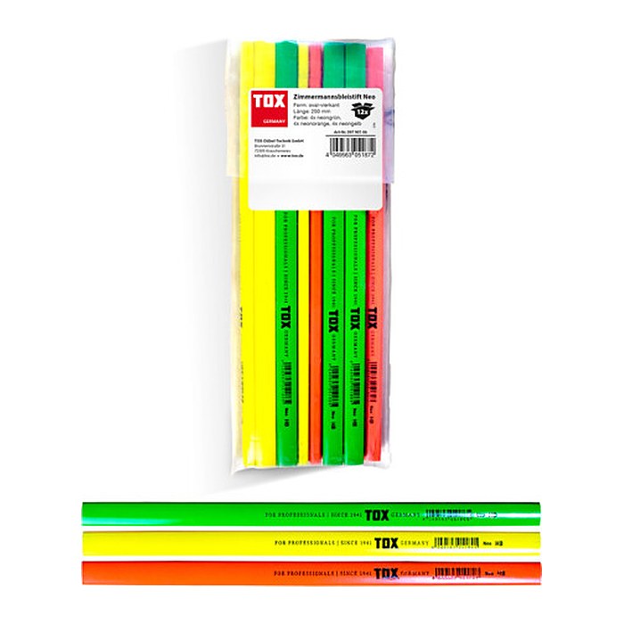 TOX Zimmermannsbleistift HB orange, gelb, grün, 12 St.