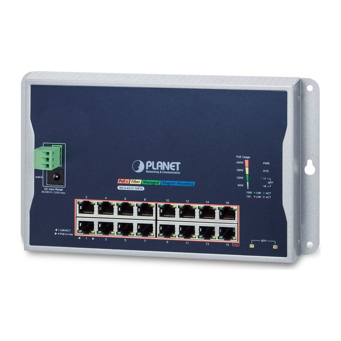 PLANET 16-Port 10/100/1000T 802.3at PoE 2Port 100/1000X SFP