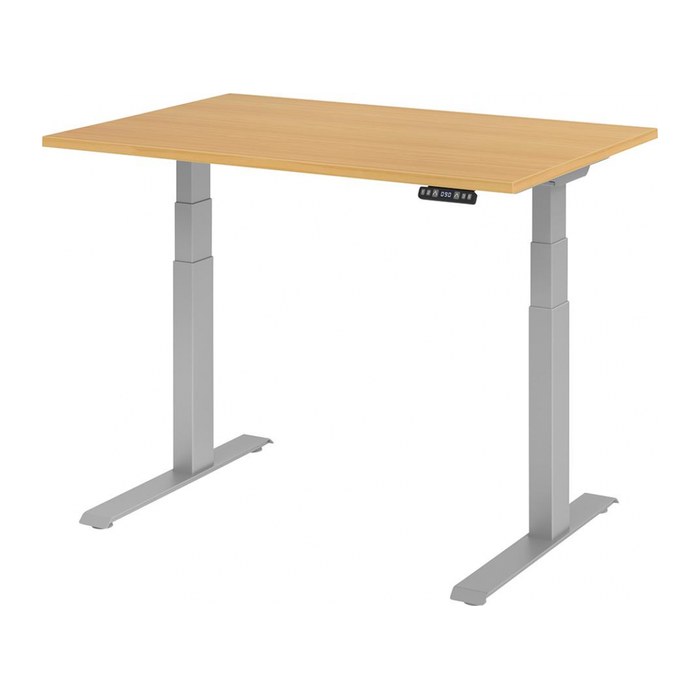 HAMMERBACHER XDKB12 elektrisch höhenverstellbarer Schreibtisch buche rechteckig, C-Fuß-Gestell silber 120,0 x 80,0 cm