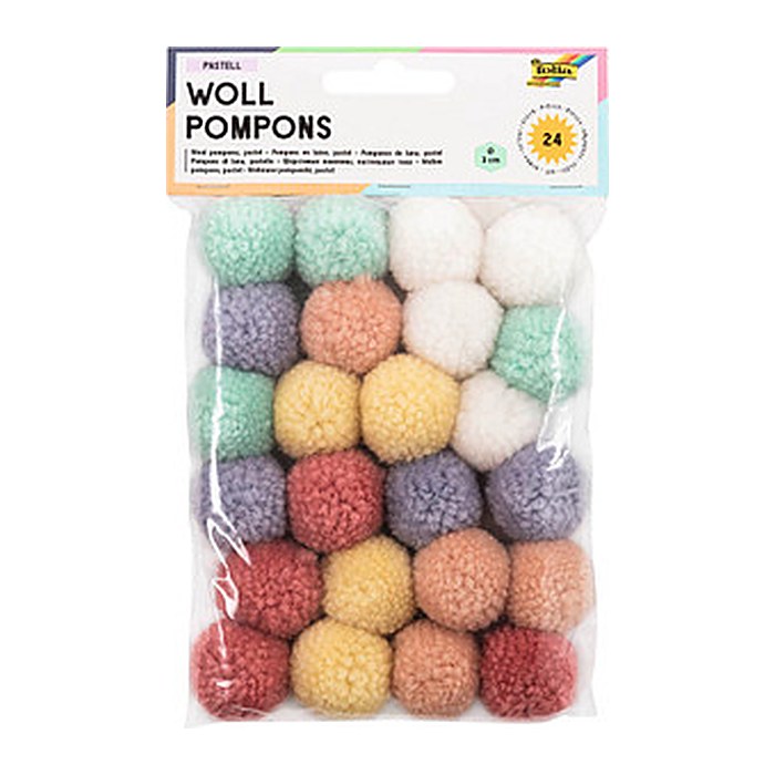 folia Pompons farbsortiert Pastell Ø 3,0 cm, 24 St.