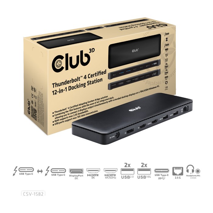 Club3D Thunderbolt4 12-in-1 Dockingstation 3 Displays St/Bu retail
