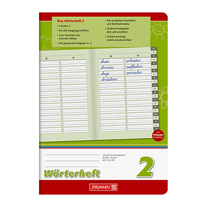 BRUNNEN Schulheft Wörterheft Lineatur 2 liniert DIN A5 ohne Rand, 16 Blatt, 1 St.