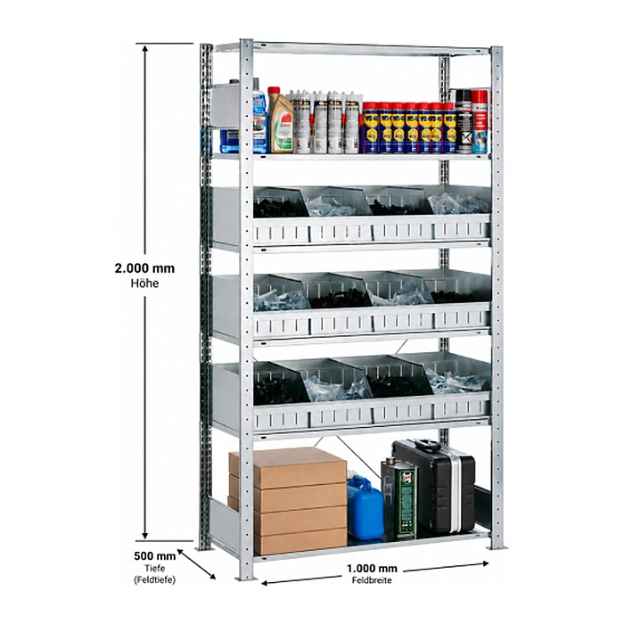 SCHULTE Kleinteileregal 14270 silber, verzinkt 100,0 x 50,0 x 200,0 cm
