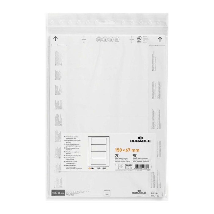 DURABLE Einsteckschilder für Kennzeichnungstaschen 6,7 x 15,0 cm, 80 St.