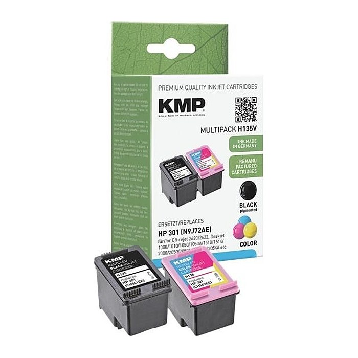 KMP H135V schwarz, color Druckerpatronen kompatibel zu HP 301 (N9J72AE), 2er-Set