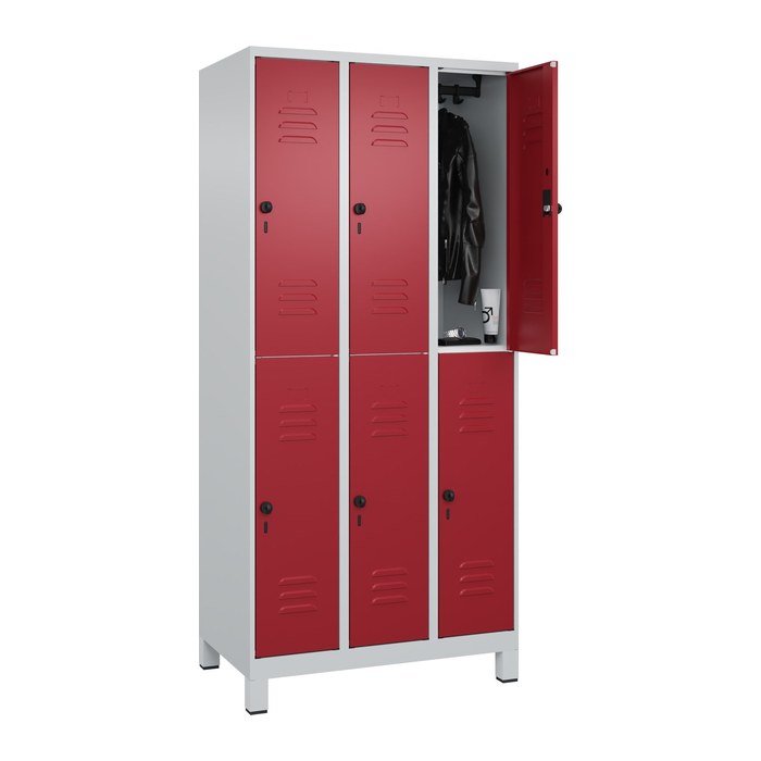 CP Spind Classic Plus lichtgrau, rubinrot 080310-30 S10001, 6 Schließfächer 90,0 x 50,0 x 195,0 cm