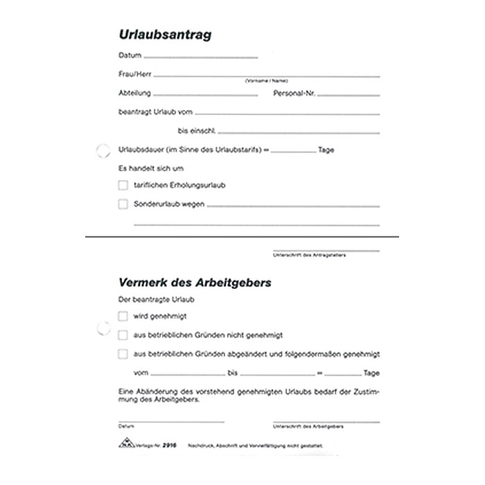 RNK-Verlag Urlaubsabwesenheitsmeldung Formularbuch 2916, 1 St.